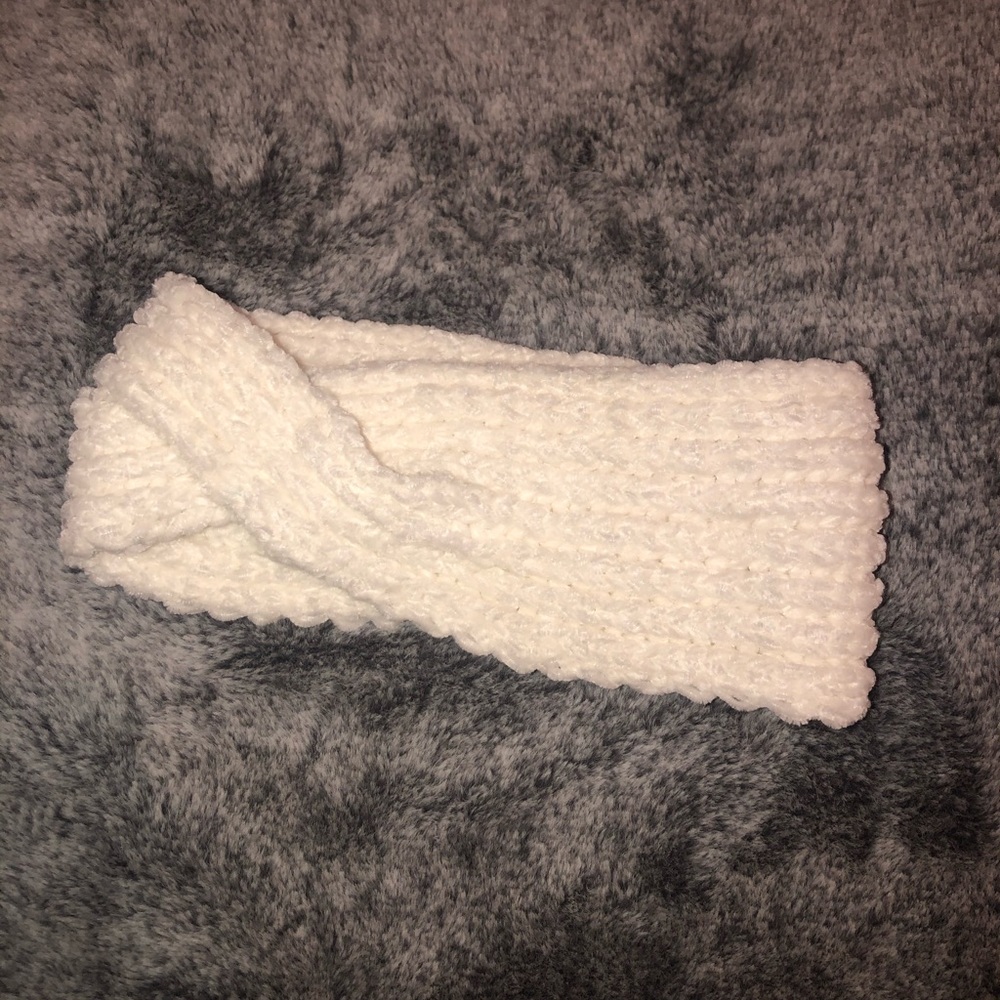 White soft head band for cold weather